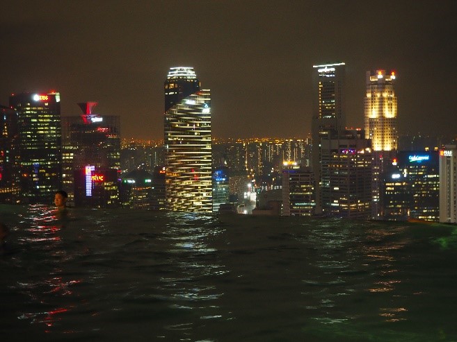 シンガポールのマリーナベイサンズのインフィニティプールから見える夜景